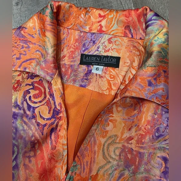 Vintage Lauren Taylor Satin Pants Suit Set Orange Candy Y2K Lagenlook Classy 6